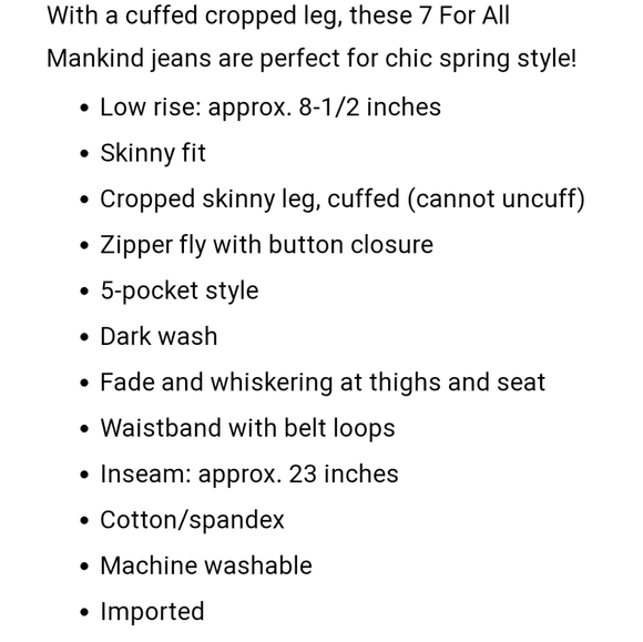 7 For All Mankind The Skinny Crop & Roll Size 28 - Picture 2 of 10